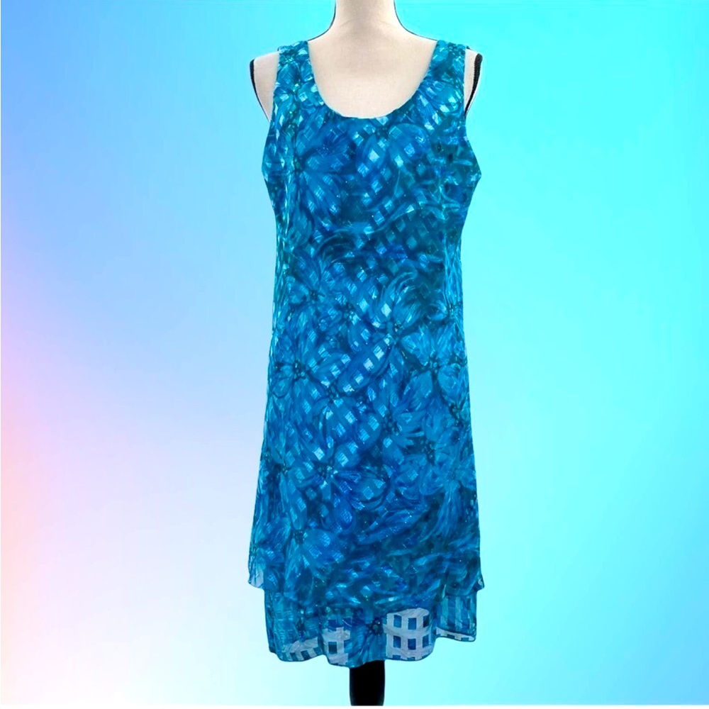 PATRA Blue Printed Scoop Neck Layered Dress